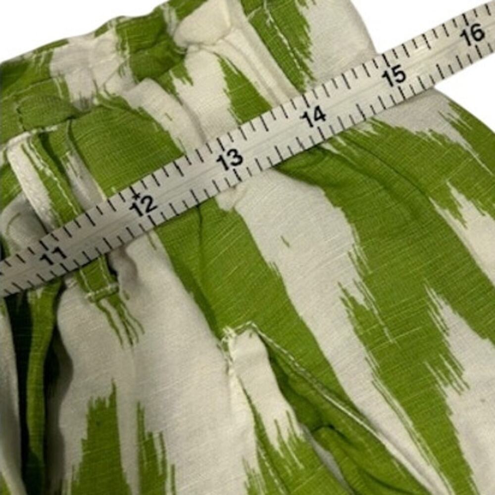 ANTHROPOLOGIE Women's Linen Shorts Shorts SMALL Green White Ikat Paperbag - Picture 3 of 10